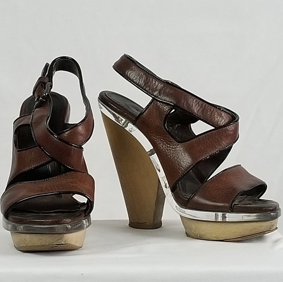 Y2K vintage pre owned Marni Lucite platform brown leather heeled shoes - Picture 2 of 7